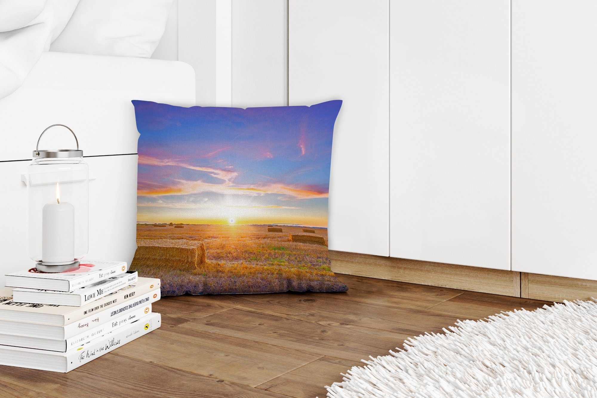 - - Sofakissen Dekokissen Stroh mit Schlafzimmer, MuchoWow Landschaft, Wohzimmer, - Zierkissen für Sonne Deko, Füllung Himmel