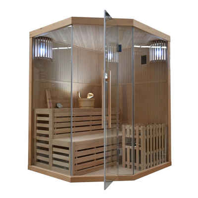 MASILY Sauna Sauna Salo tradionelle Heimsauna, BxTxH: 150 x 150 x 200 cm, Saunakabine, Hemlockholz, 6,0kW Harvia Ofen