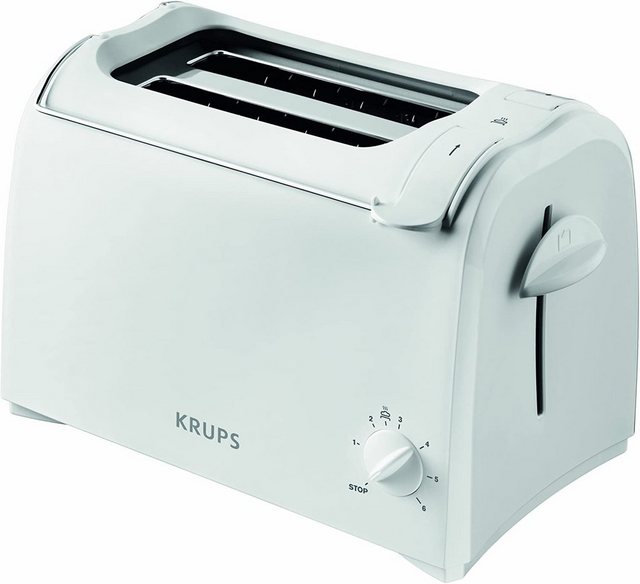 Krups Toaster KH1511, ProAroma Toaster 6 Bräungsstufen 700W 2 Toasts Hebefunktion Weiß