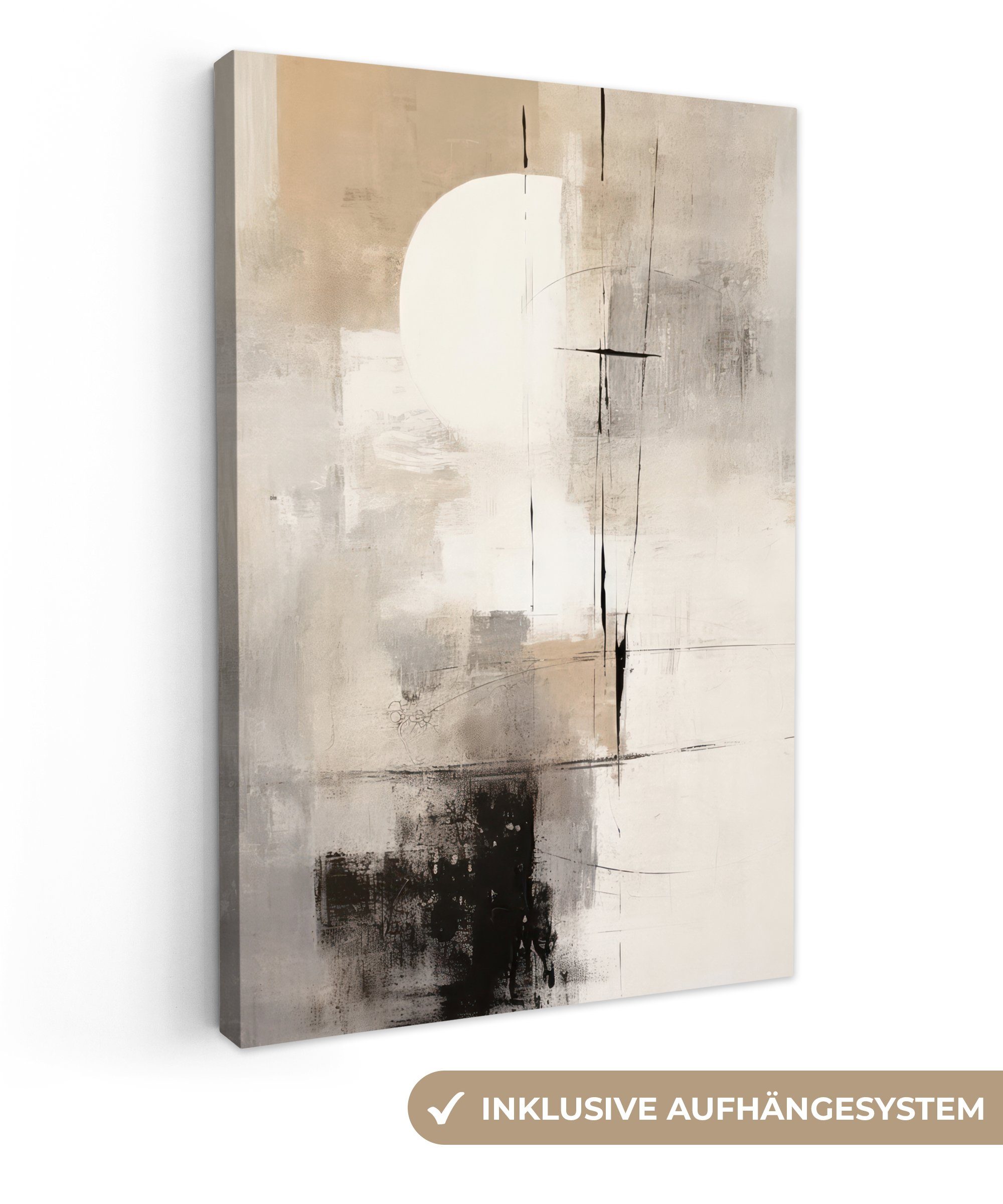 OneMillionCanvasses® Leinwandbild Abstrakt - Kunst - Grau, (1 St), Wandbild für alle Wohnbereiche, Gemälde, XXL, großes, 80x120 cm