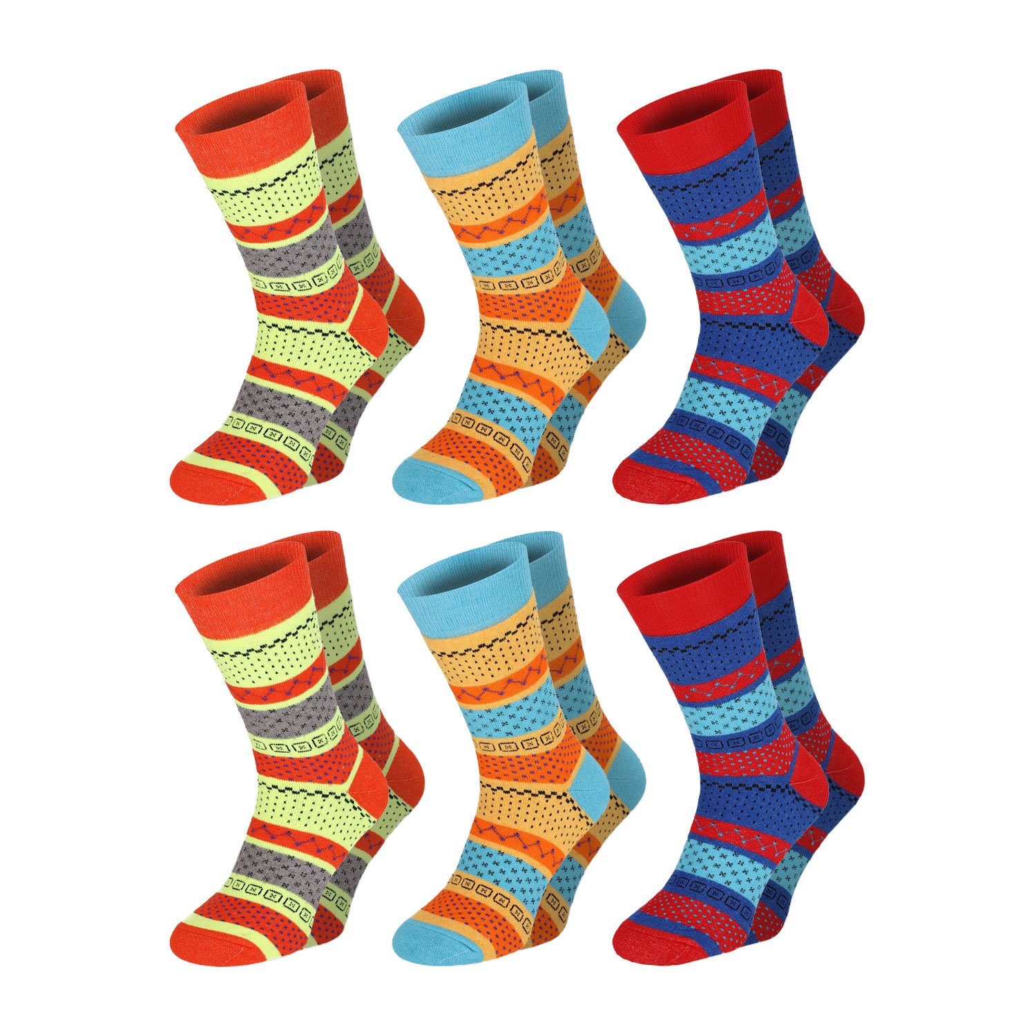 Chili Lifestyle Thermosocken FASHION warme bunte Wintersocken Damen und Herren aus Baumwolle (Multipack, 6-Paar, 3 Farbdesigns) Weichbund ohne Gummidruck