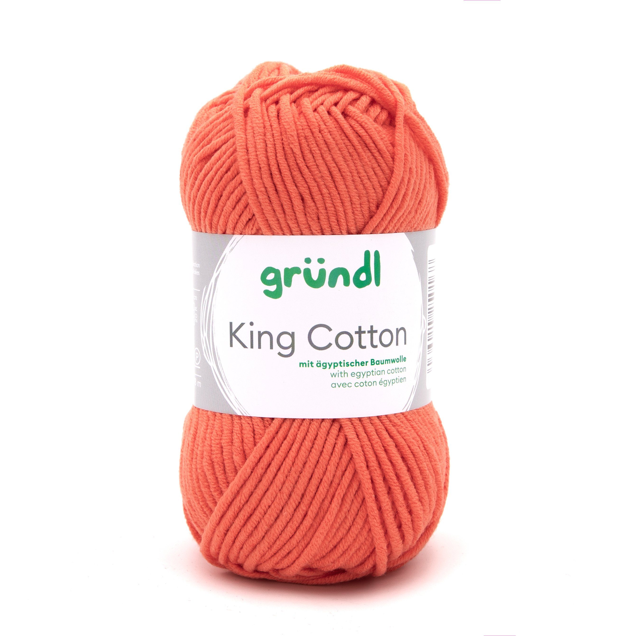 Gründl Wolle King Cotton Baumwollgarn Strickgarn Häkelwolle, 78,00 m (50g Handstrickgarn, Strickwolle, Baumwollmischgarn mit ägyptischer Baumwolle, zum Stricken und Häkeln für Nadelstärke 6 - 7 mm), mit Häkel - Anleitung zum download