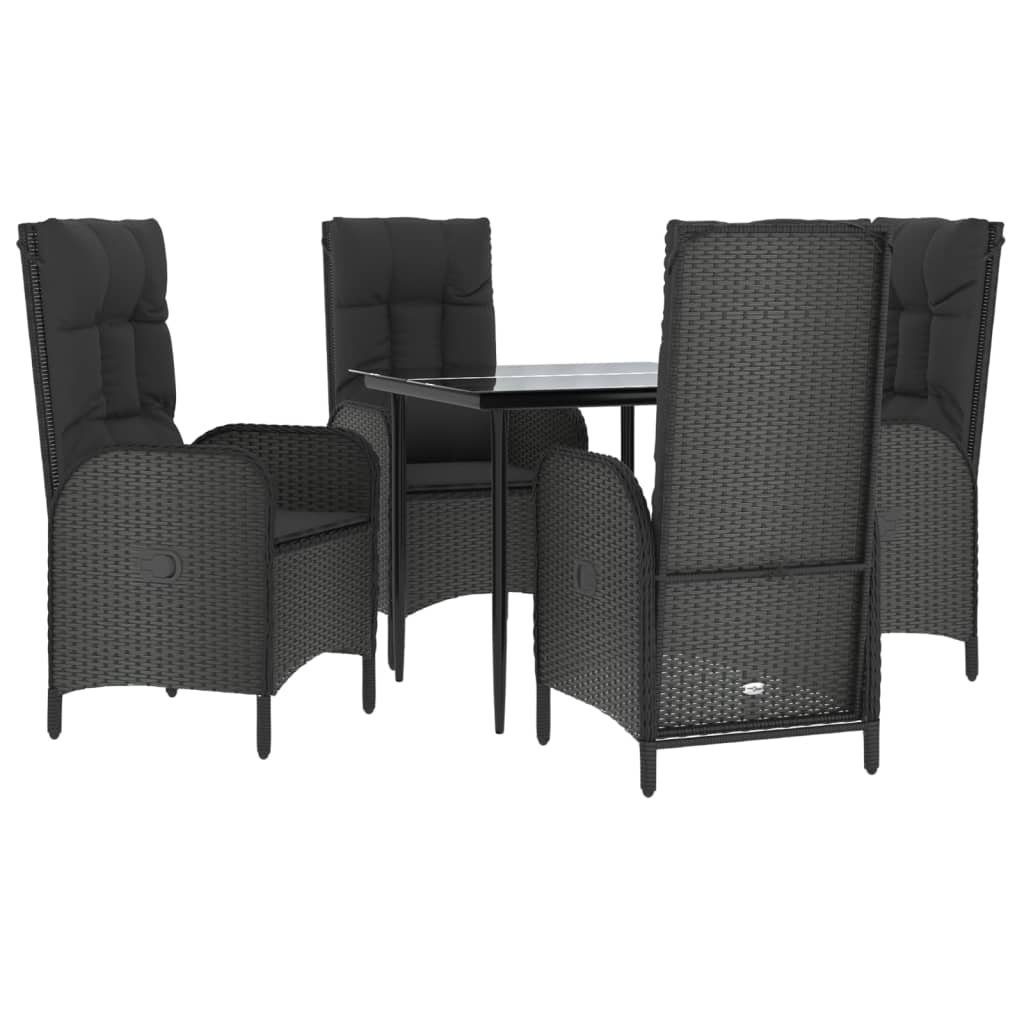 Garten-Essgruppe 5-tlg. Garten-Essgruppe mit Kissen Schwarz Poly Rattan