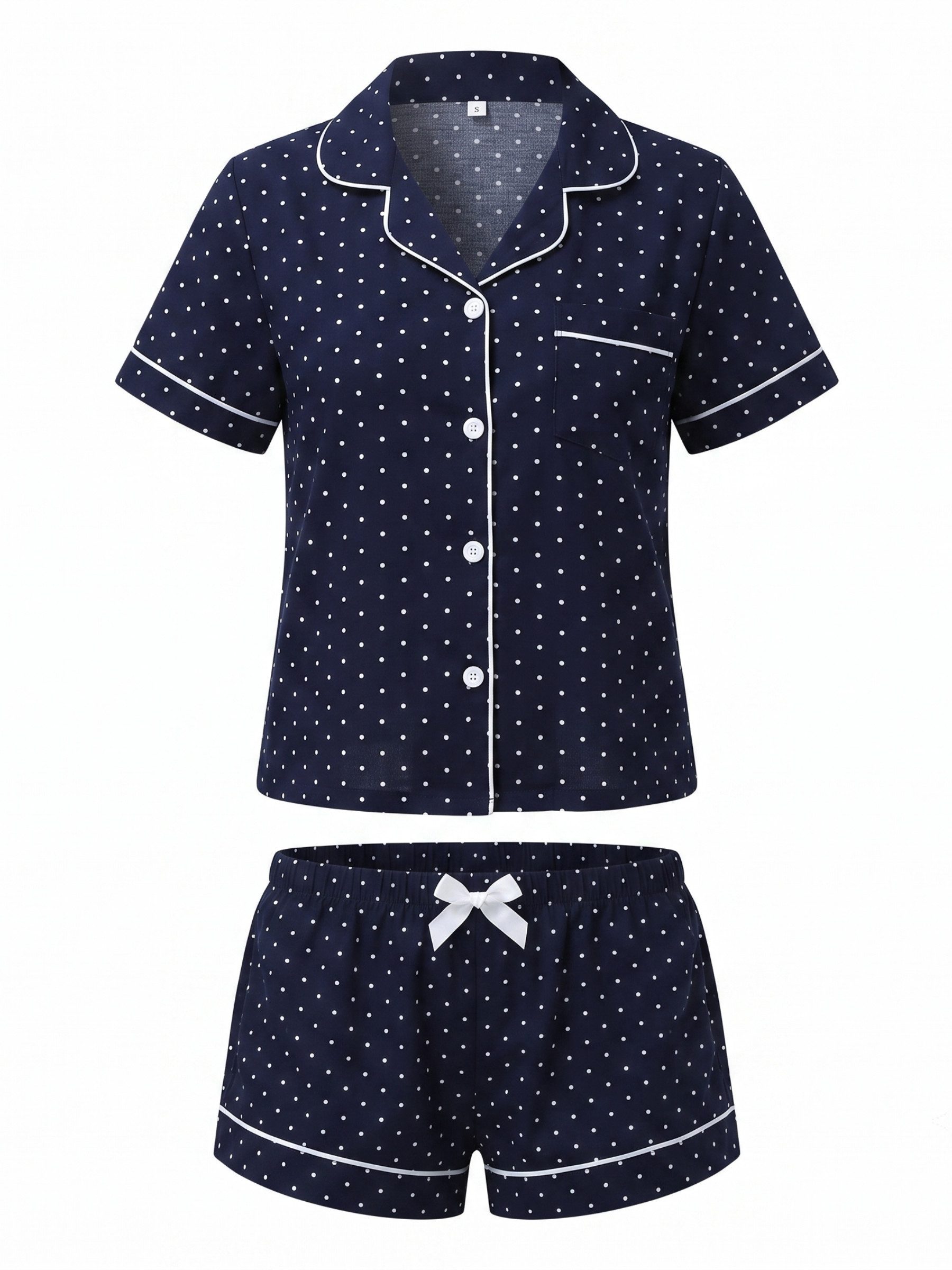 Elegant Love Shorty Pyjama Damen mit Reverskragen – Schlafanzug & Loungewear-Set (Set, 2 tlg., Kurzarmoberteil und kurze Schlafhose) Gepunktetes Nachtwäsche-Set – Bild 2 von 5