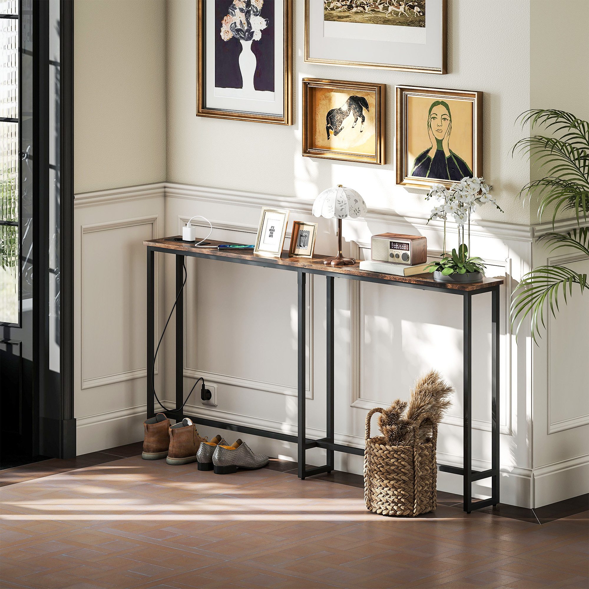 HOMCOM Konsolentisch Schmaler Sofatisch mit Ladestation, 160 cm lang (mit S günstig online kaufen