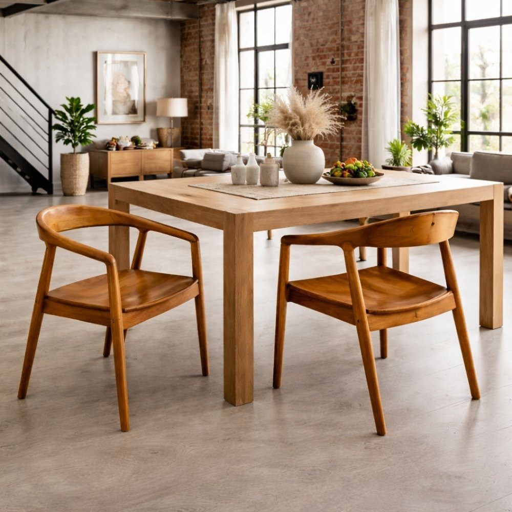 LebensWohnArt Stuhl 2er Set NEAPEL Teakstuhl natural Design Esszimmer Stühle ergonomisch