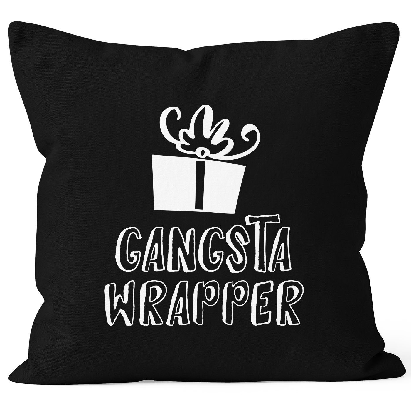 MoonWorks Dekokissen Kissenbezug Weihnachten Gangsta Wrapper Tasse lustig Geschenk Einpacker Kissen-Hülle Deko-Kissen Baumwolle MoonWorks® schwarz