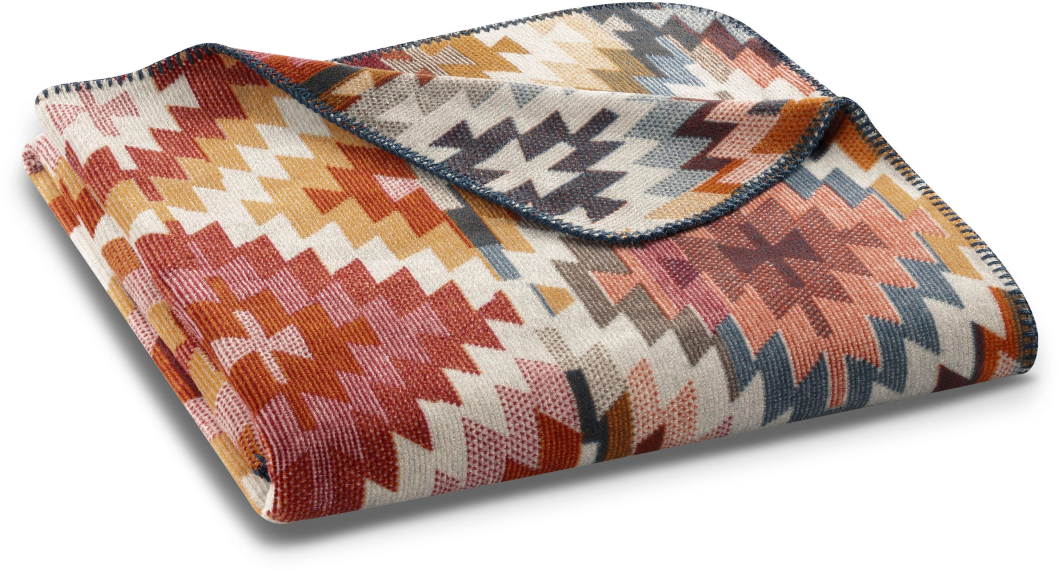 Wohndecke Nomad, Biederlack, mit geketteltem Zierstich, Kuscheldecke,  Material: 58% Baumwolle, 35% Polyacryl, 7% Polyester