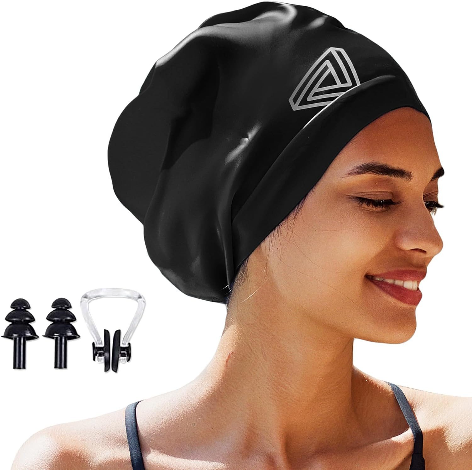 feinlux Badekappe Große Badekappe, geeignet für Männer und Frauen (set), sehr langes und dickes lockiges Haar und Zöpfe, hält das Haar trocken