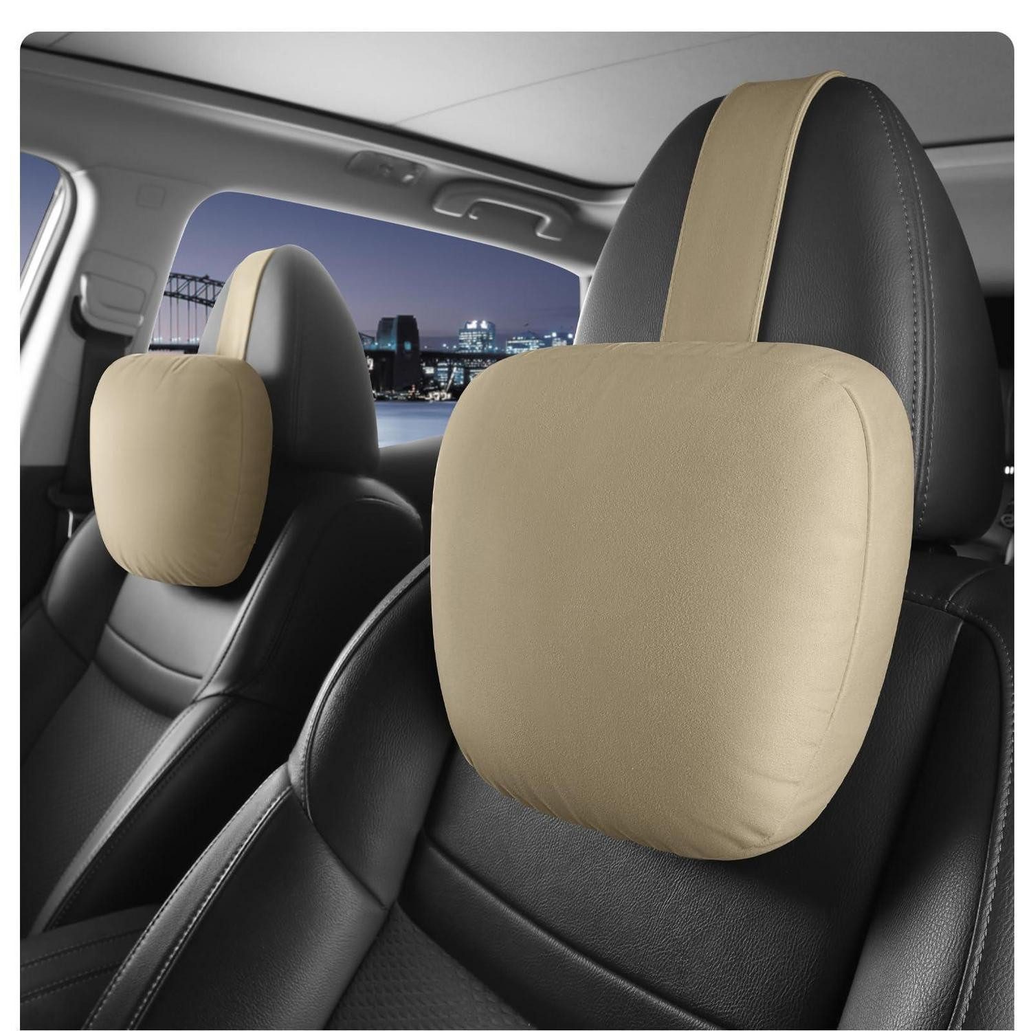 LuxusKollektion Kopfstütze Auto Nackenkissen Beige 2 Stück Vertikale Gurte (verb. Version)