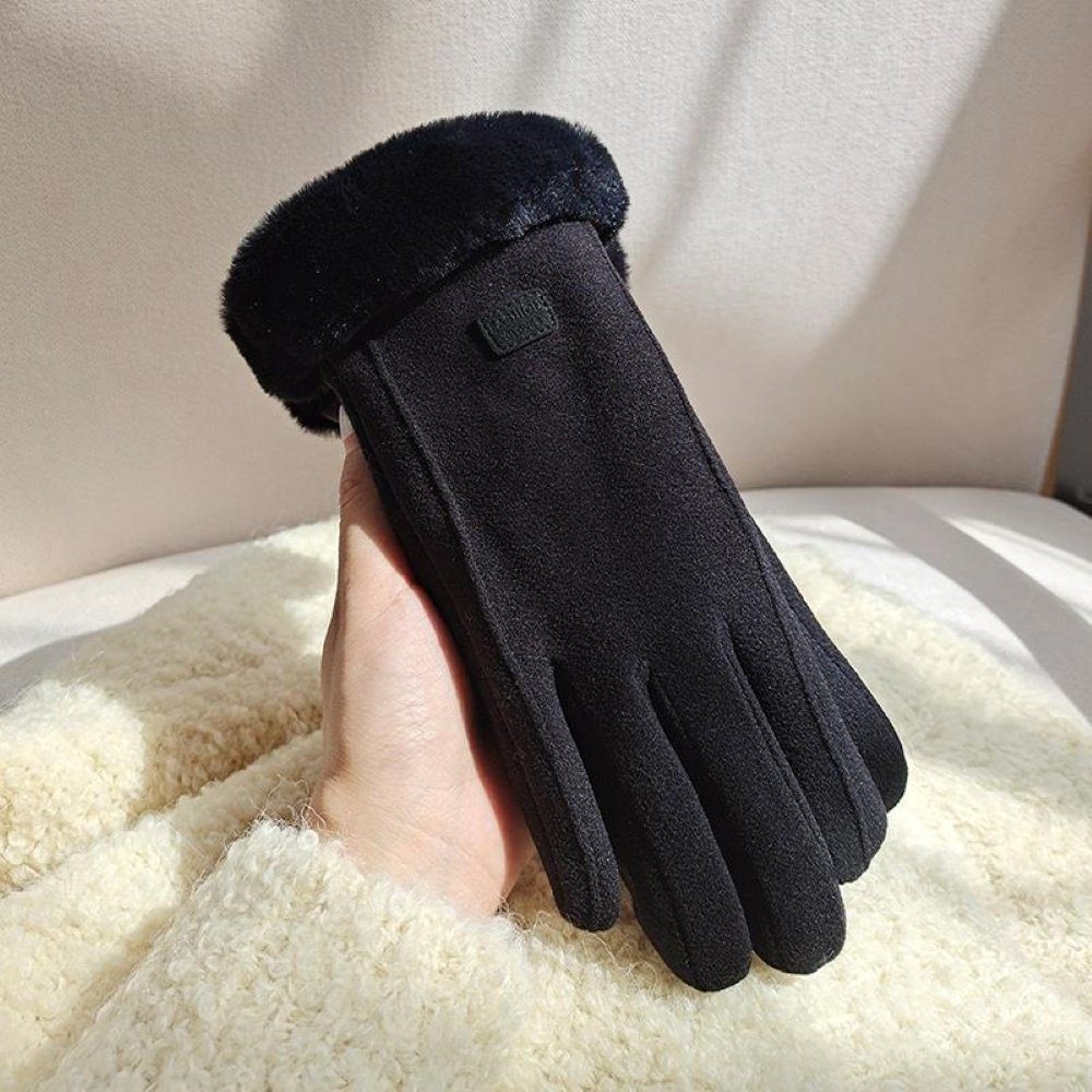 Schwarz Damen Handschuhe, Alster mit Herz warm winddicht, hält Fleece, Kunstfell, Fleecehandschuhe A0503 Herz elegant, Alster Warme