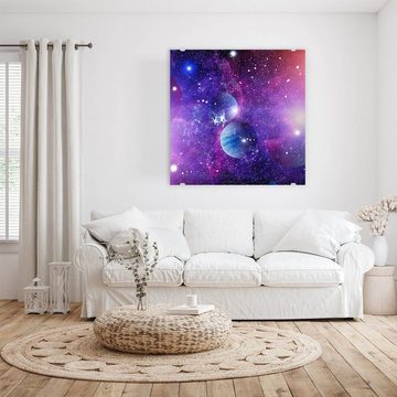 Primedeco Glasbild Wandbild Quadratisch Nebel und Galaxien mit Aufhängung, Weltall