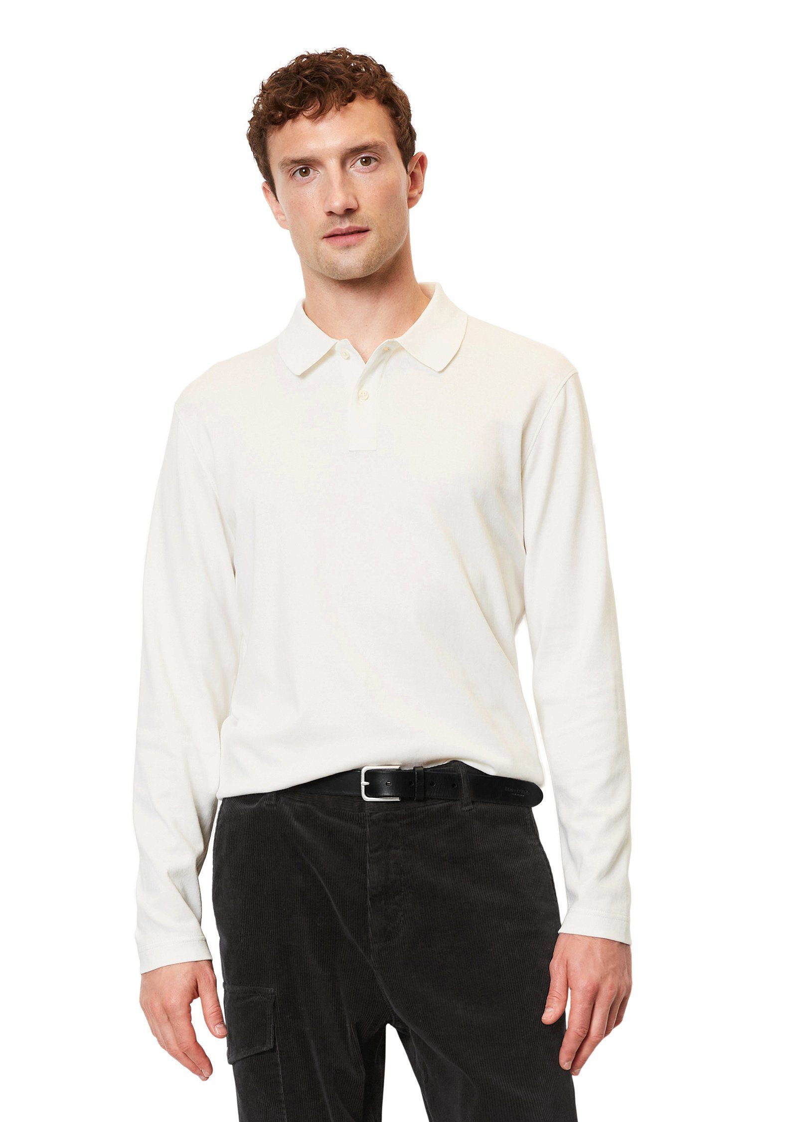 Marc O'Polo Langarm-Poloshirt aus soft gestricktem Heavy Jersey weiß