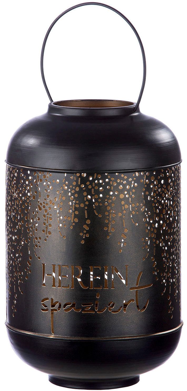 GILDE Windlicht Kerzenhalter Hereinspaziert, Durchmesser ca. 24 cm (1 St), 1-flammig, Laterne aus Metall