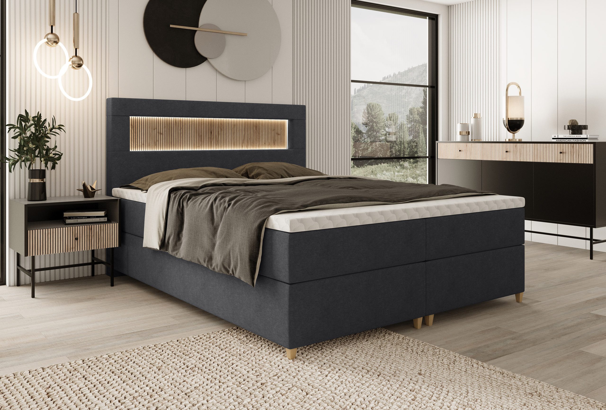 wonello Boxspringbett Espoo 2, mit LED-Beleuchtung, günstig online kaufen