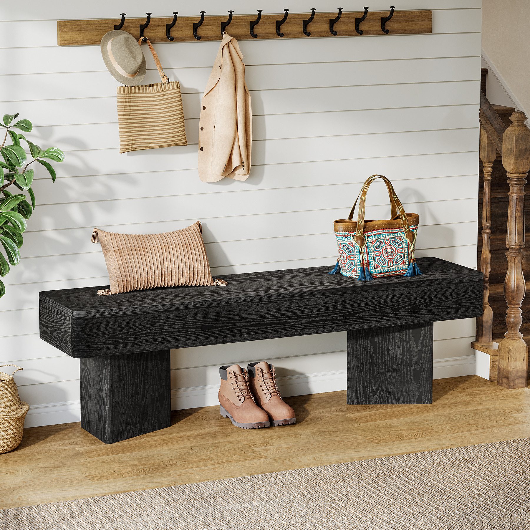 Tribesigns Schuhbank 120cm Eingangsbank mit stabilem Gestell, Holzbank für den Innenbereich (Sitzbank für Eingangsbereich, Wohnzimmer und Schlafzimmer)