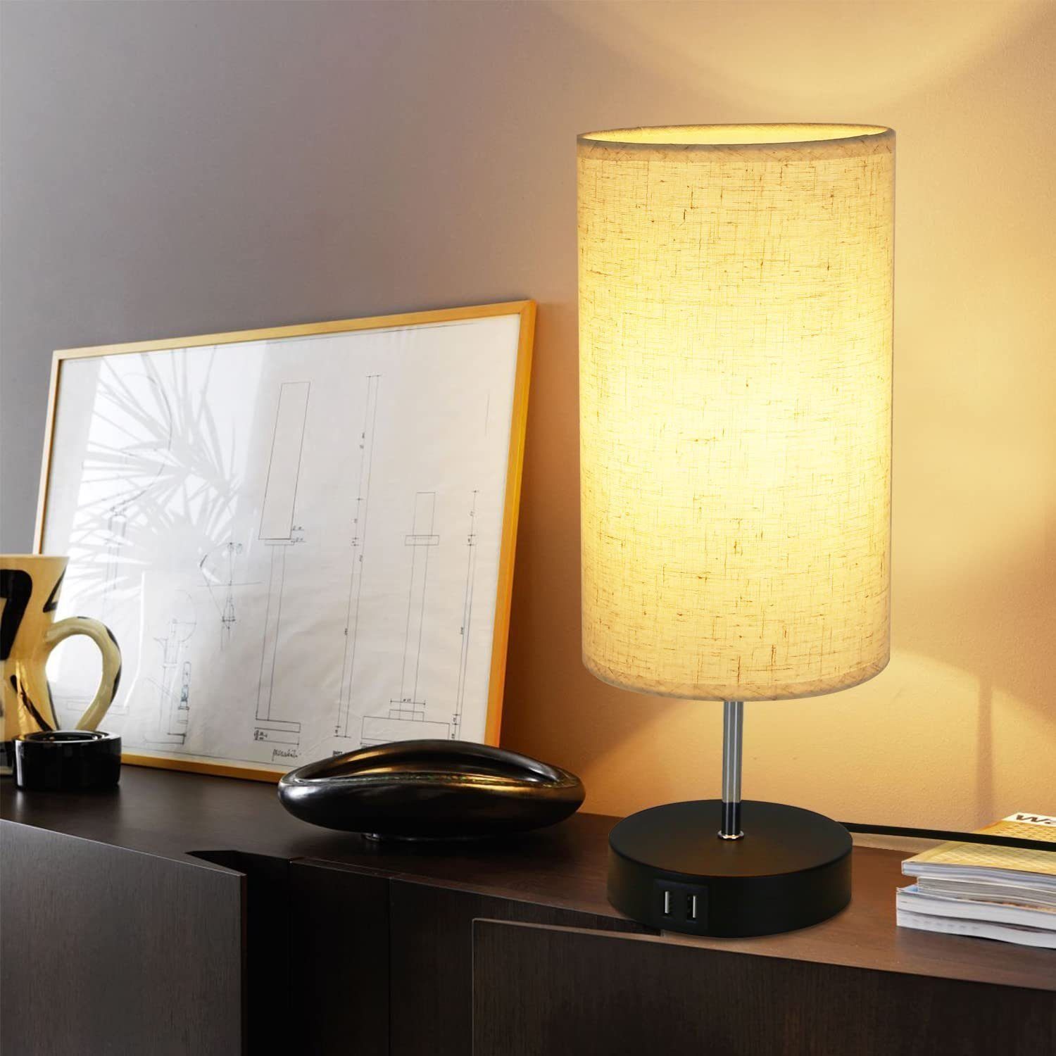 Nettlife Nachttischlampe Touch Dimmbar Stoffschirm E27 günstig online kaufen