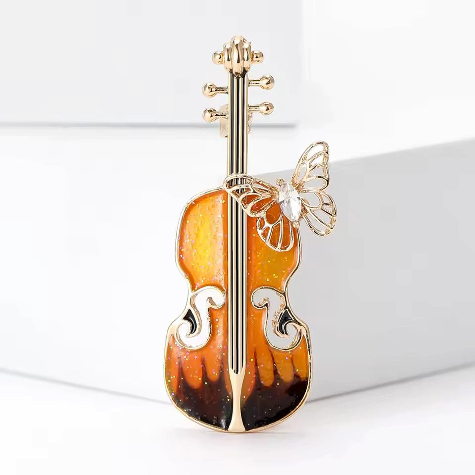 Dark-Desires Brosche Vintage Brosche Geige mit Schmetterling braun-orange, günstig online kaufen