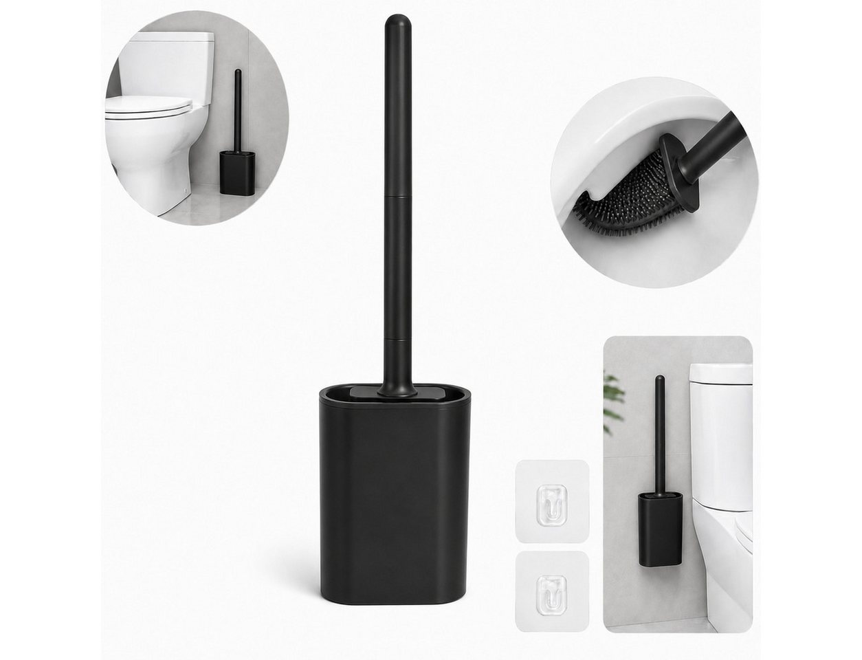 JASLIFE WC-Garnitur Silikon WC-Garnitur mit Halter, wandmontierte WC-Bürste ohne Bohren, Geeignet für WC und Badezimmer, hygienischer Halter mit Abflussöffnungen, leicht zu reinigen