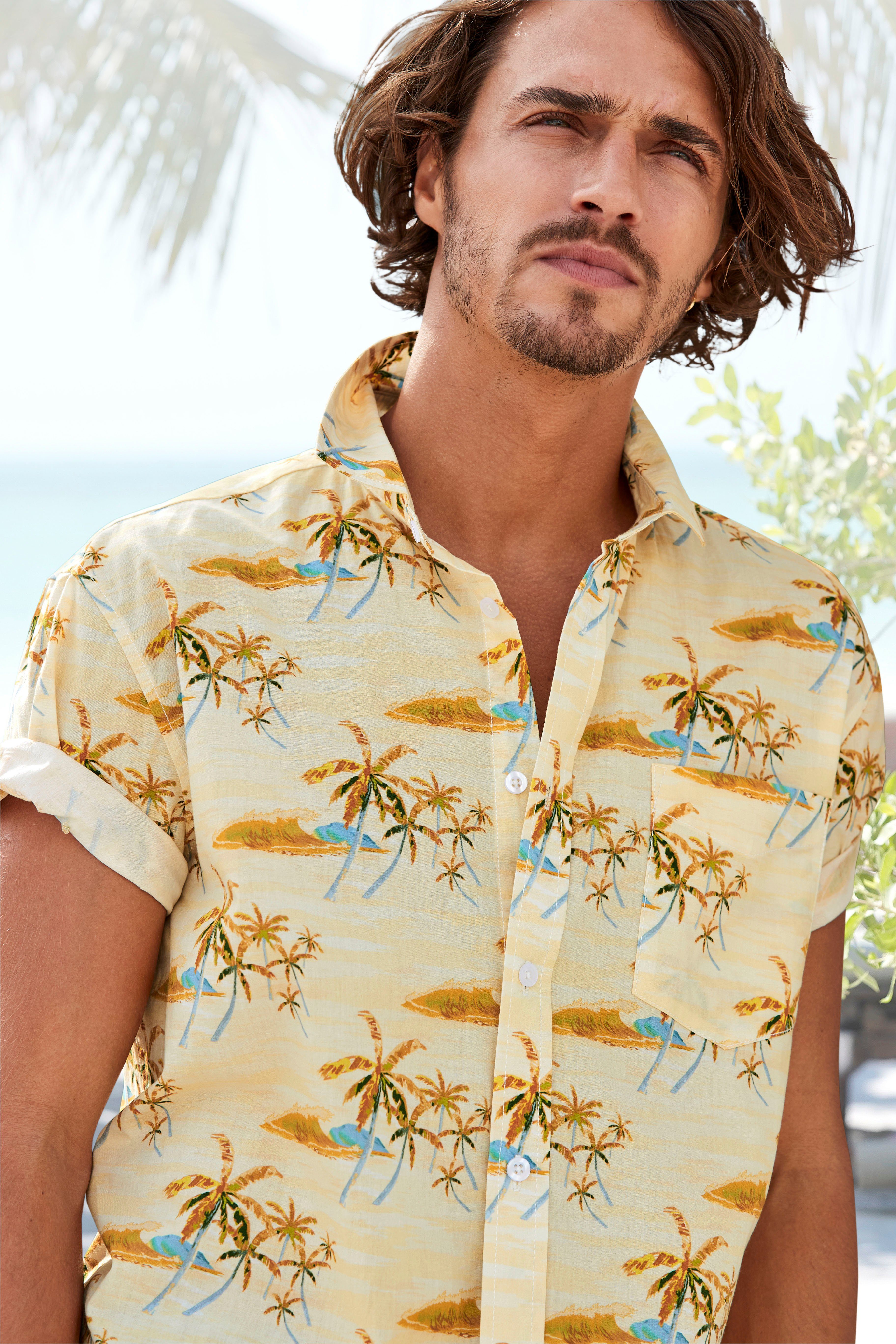 Beachtime Hawaiihemd Regular fit, Kurzarm, Freizeithemd mit Palmenprint, reine Baumwolle