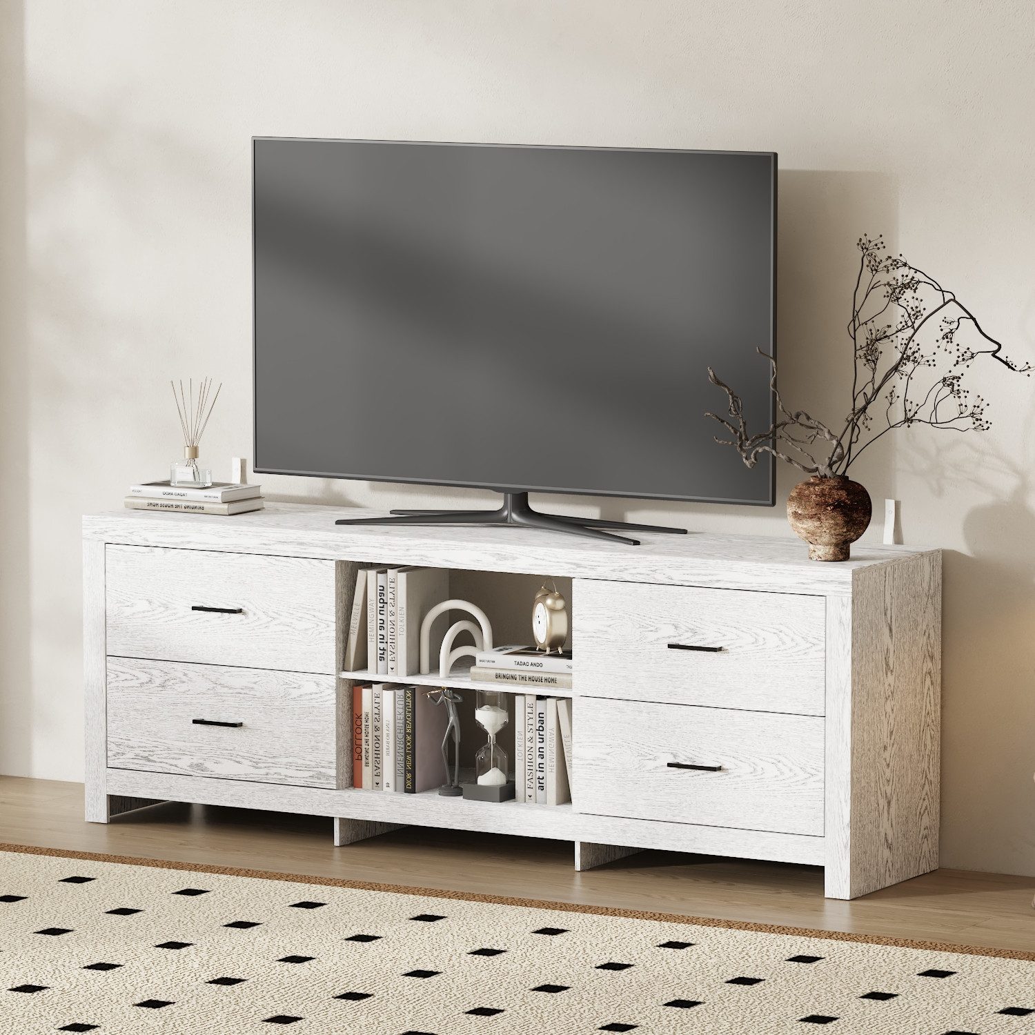 FUFU&GAGA Lowboard TV Board 180cm Ahorn, Lowboard Fernsehtisch mit 4 Schubladen