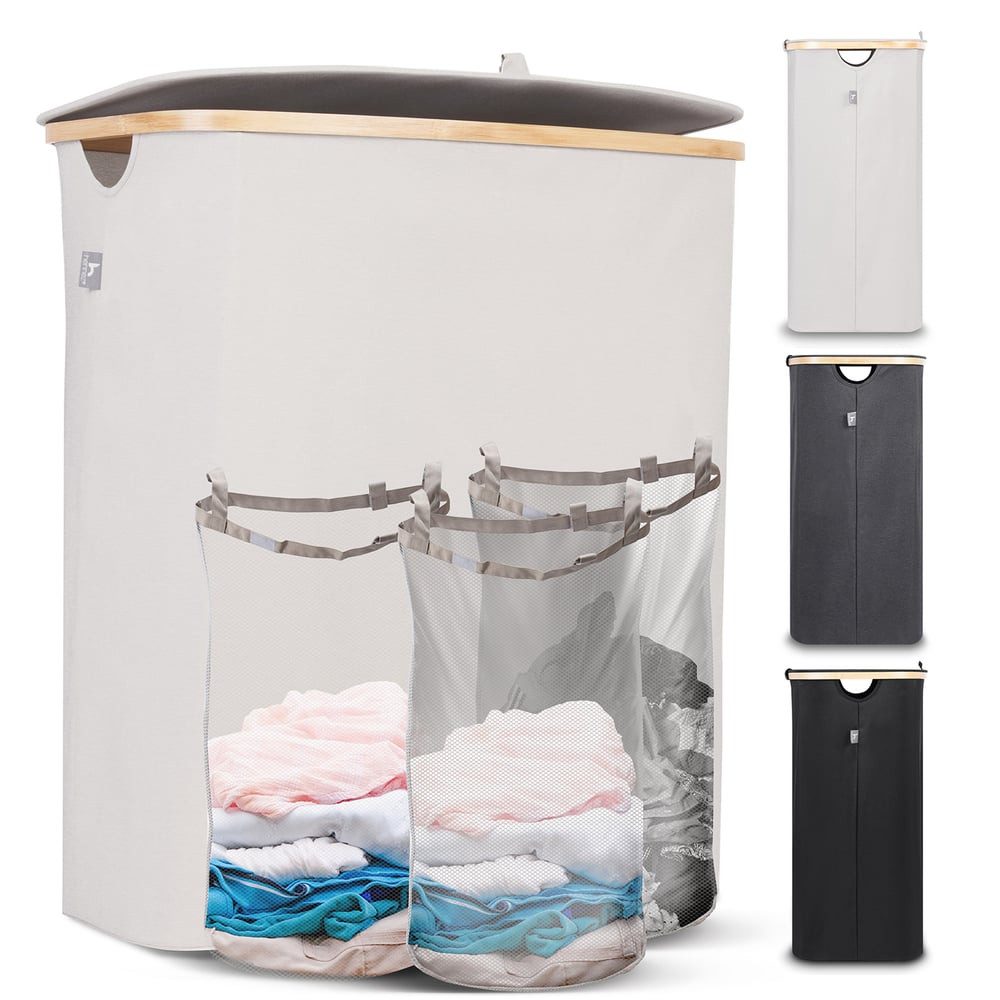 HENNEZ Wäschekorb Wäschebox 150L - Wäschekorb 3 Fächer mit Deckel, Wäscheso günstig online kaufen