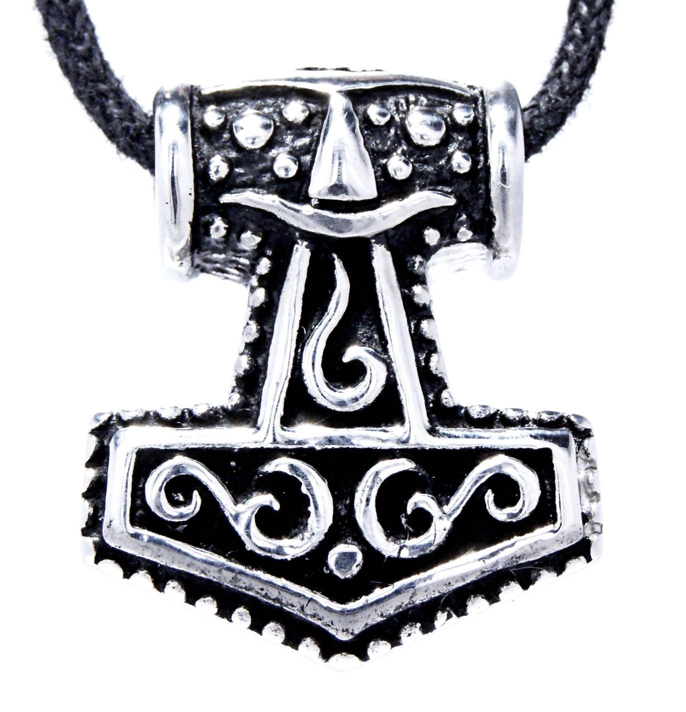 Hammer Thorshammer Thor Mjollnir Anhänger of Mjölnir Kiss Wikinger klein Edelstahl Leather Kettenanhänger
