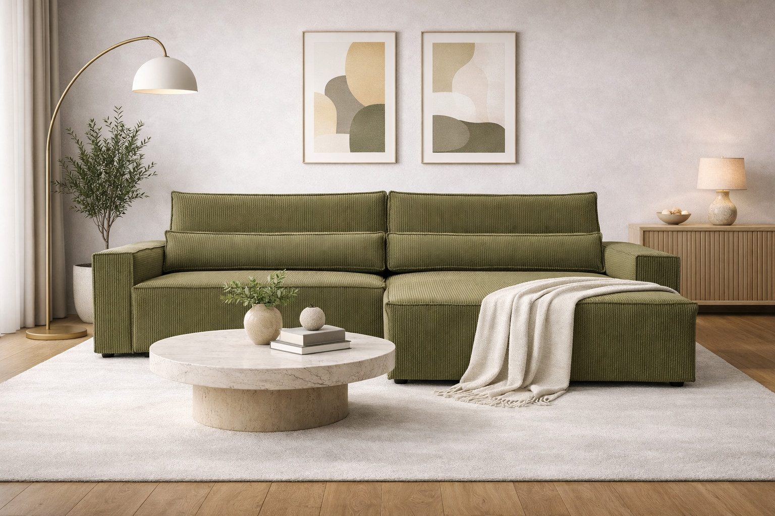 MOEBLO Ecksofa aus Cord DENVER L, Ottomane beidseitig montierbar Couch Cord für Wohnzimmer Schlafsofa Sofagarnitur Sofa Eckcouch L-Form Cordstoff - 290x85x200cm, mit Schlaffunktion und Bettkasten