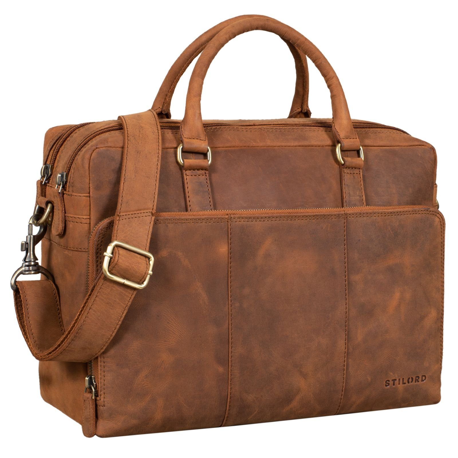 STILORD Laptoptasche "Isaac" Leder Businesstasche Vintage tan - dunkelbraun