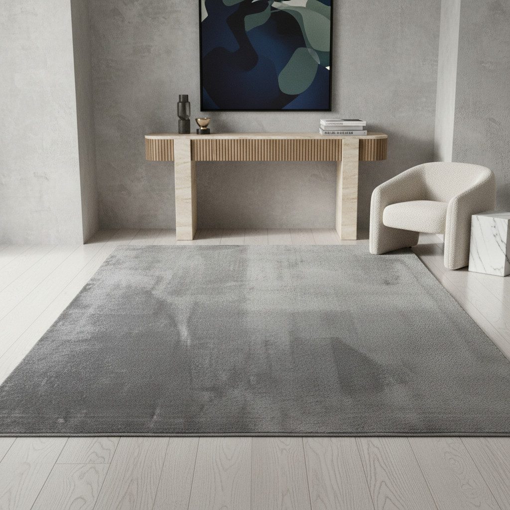 KADIMA DESIGN Teppich ISAR Wohnzimmer Waschbar Schlafzimmer Wohnzimmerteppich Esszimmer Uni, Rechteckig, Höhe: 13 mm, Silber, 60x100 cm, Strapazierfähig Esszimmerteppich Waschbar