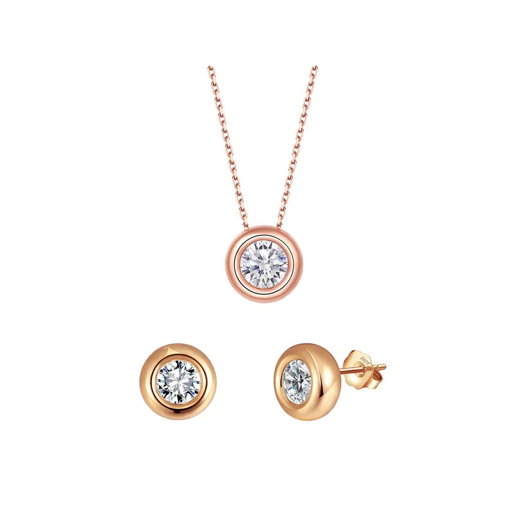 Suzan Gold Schmuckset 925 Silber rosévergoldet Zirkonia Kette Ohrringe, Zeitloses Design, vielseitig kombinierbar, ideal als Geschenk