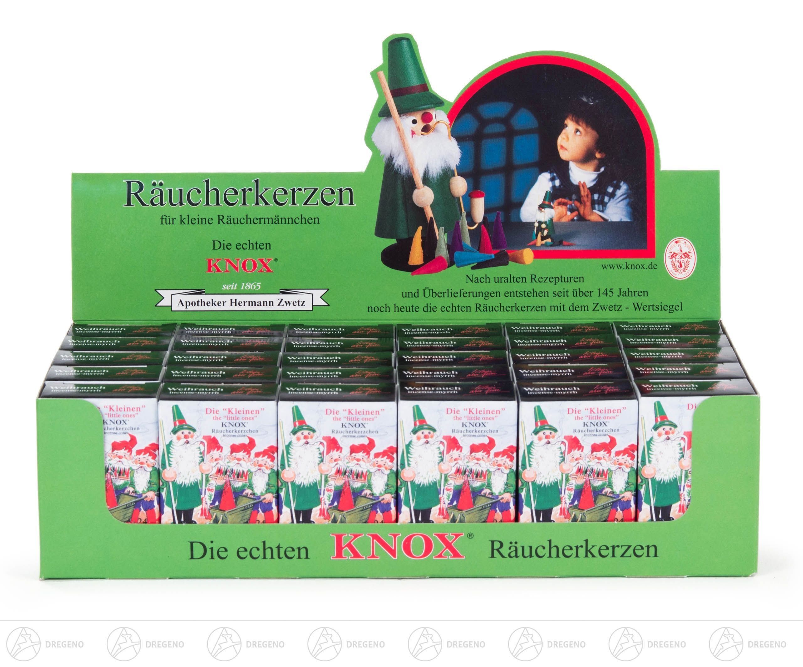 Dregeno Erzgebirge Räuchermännchen Zubehör Verkaufsdisplay KNOX Mini-Räucherkerzen Weihrauch, 30