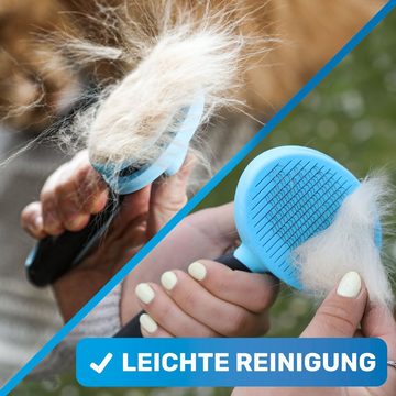 BluePet Fellbürste "ZupfZeug" selbstreinigende Zupfbürste für Hunde & Katzen, Rostfreier Edelstahl, sanfte Fellpflege für mittellanges bis langes Fell