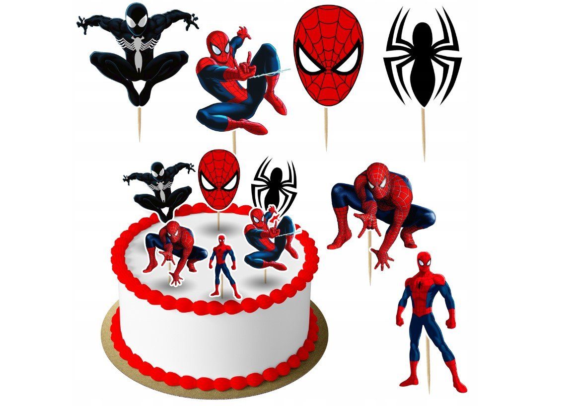 Festivalartikel Tortenstecker SPIDERMAN Topper Set 6 Stk Geburstag Torten Deko Kuchen Junge
