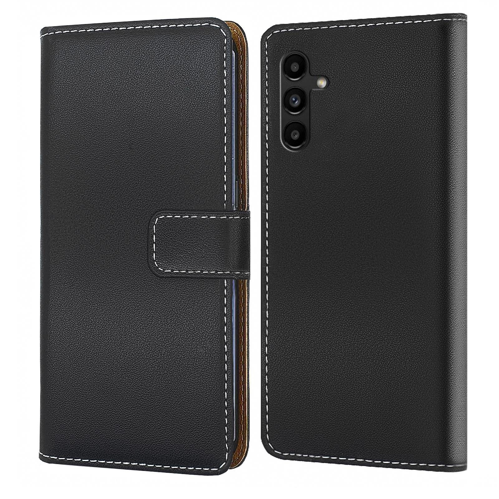 Numerva Handyhülle Bookstyle Etui Handytasche für Samsung Galaxy A04s, Schutzhülle Klapphülle Flip Cover Schwarz