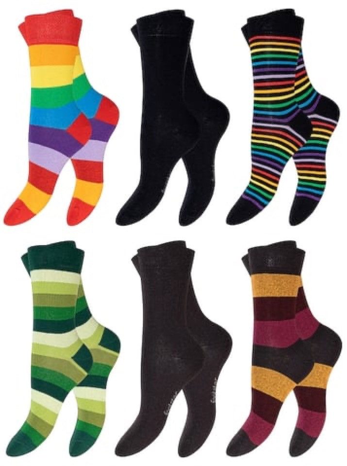 Basicsocken 6 Paar Damen Socken Ringel Baumwollmischung atmungsaktiv 35/38-39/42
