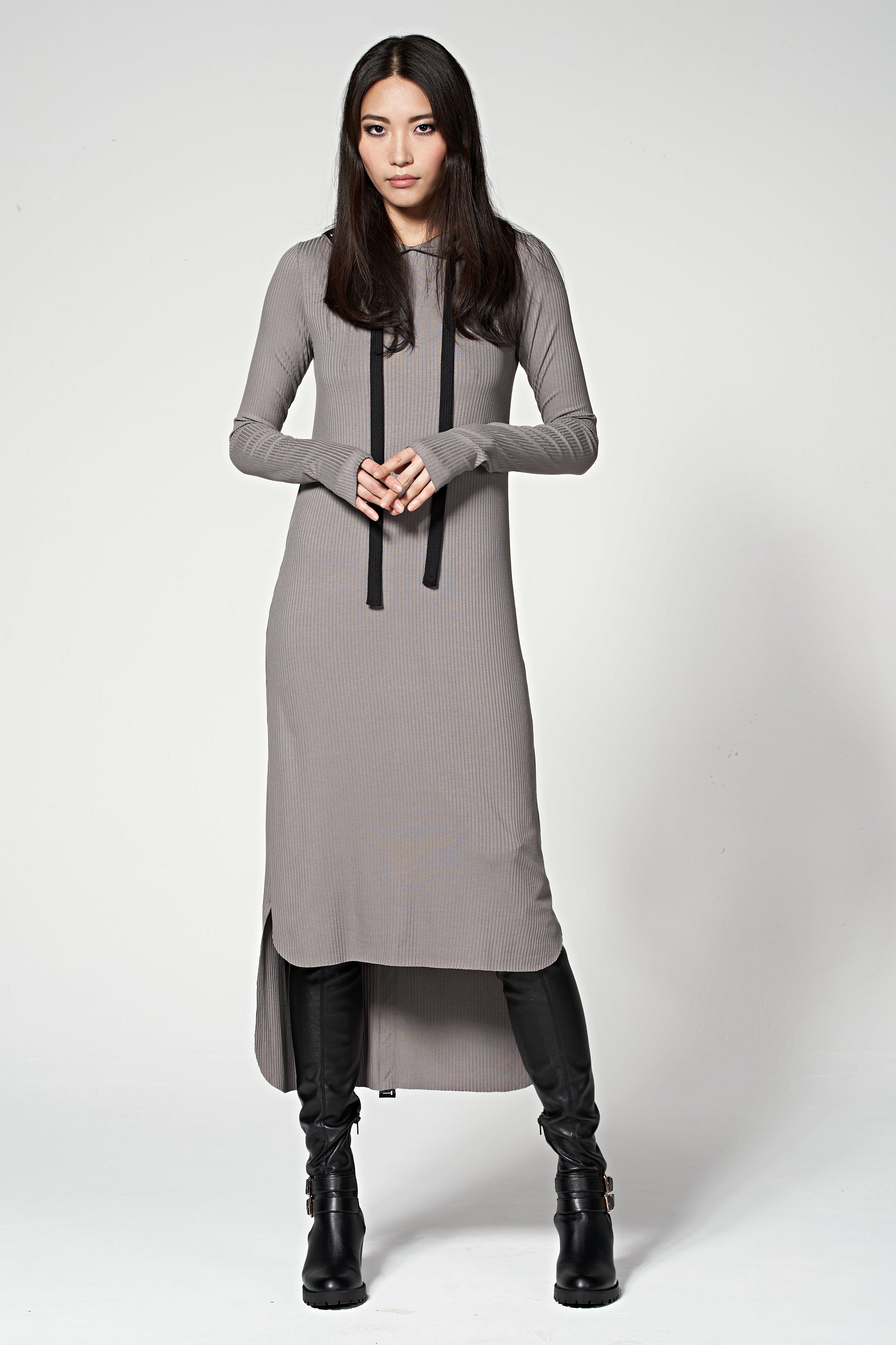 ILAY Lit Maxikleid Billy Jerseykleid Taupe mit Kapuze