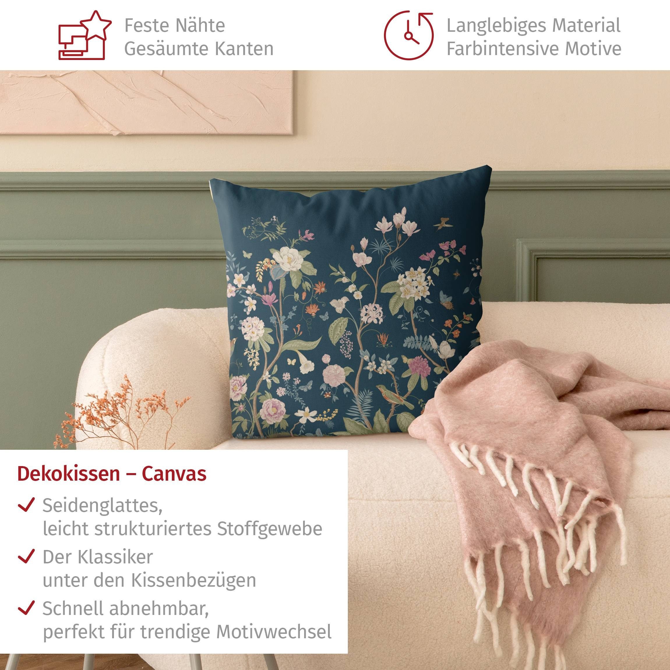 Bilderdepot24 Dekokissen drinnen Kissenhülle/ Sofakissen/ Zierkissen blau Blumen Illustration, Bezug mit / ohne Füllung Zierkissen Outdoor Sofa Bett