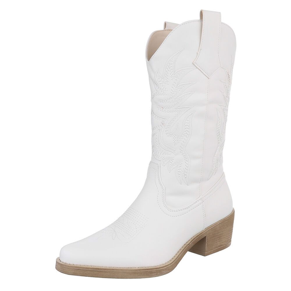 Ital-Design Eleganter Westernstiefel mit Stickerei für Damen Westernstiefel (89937872) Blockabsatz Чоботи in Weiß