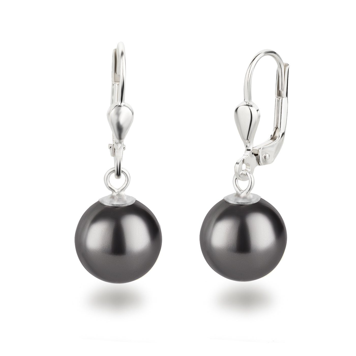 SCHÖNER-SD Paar Ohrhänger Ohrringe Hänger mit Perle 10mm hängend (inkl. Schmuckbox), Perlenohrringe, 925 Sterling Silber mehr
