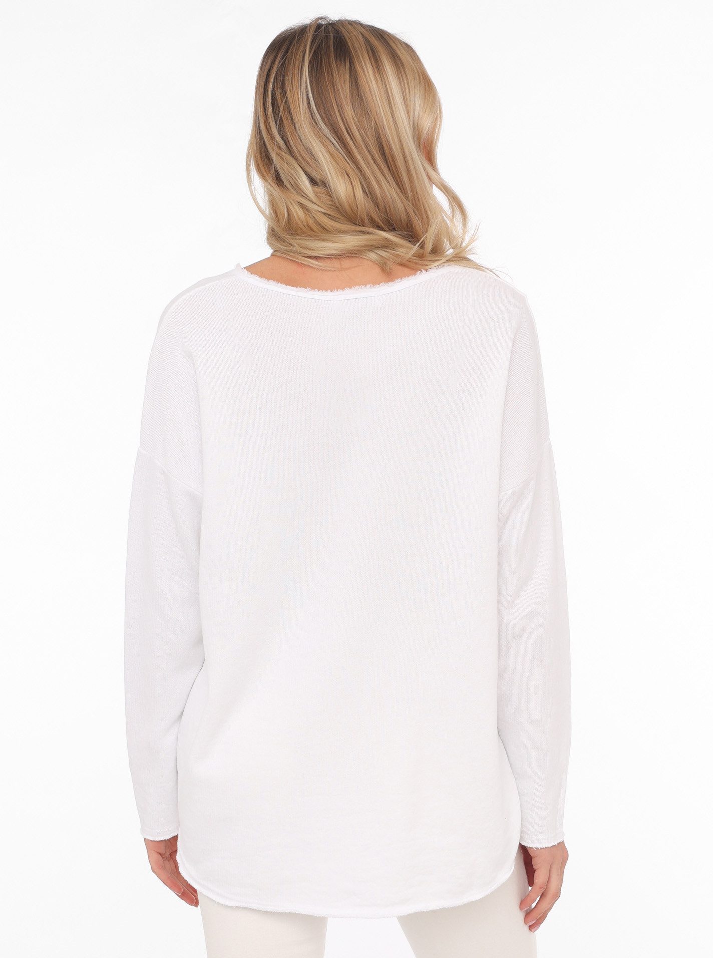 Zwillingsherz Sweatshirt "Positive Mind" ausgefranster V-Ausschnitt, Used Look, Langarm, Schriftzug