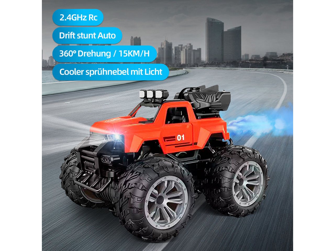 Thumbnail - Esun RC-Auto Ferngesteuertes Auto ab 3 5 6 8 jahre, Rc Auto mit Sprühnebel (Komplettset), 360° Rotation Auto Spielzeug f...