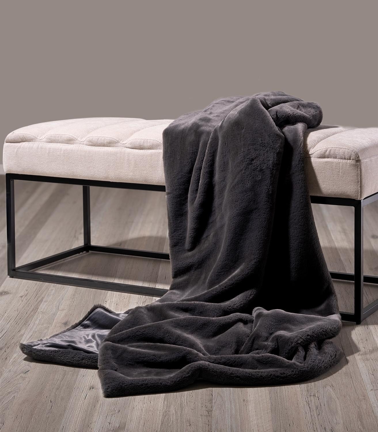 Wohndecke, 150 x 200 cm, Anthrazit, Polyester, Home4You, Waschbar bis 30 °C