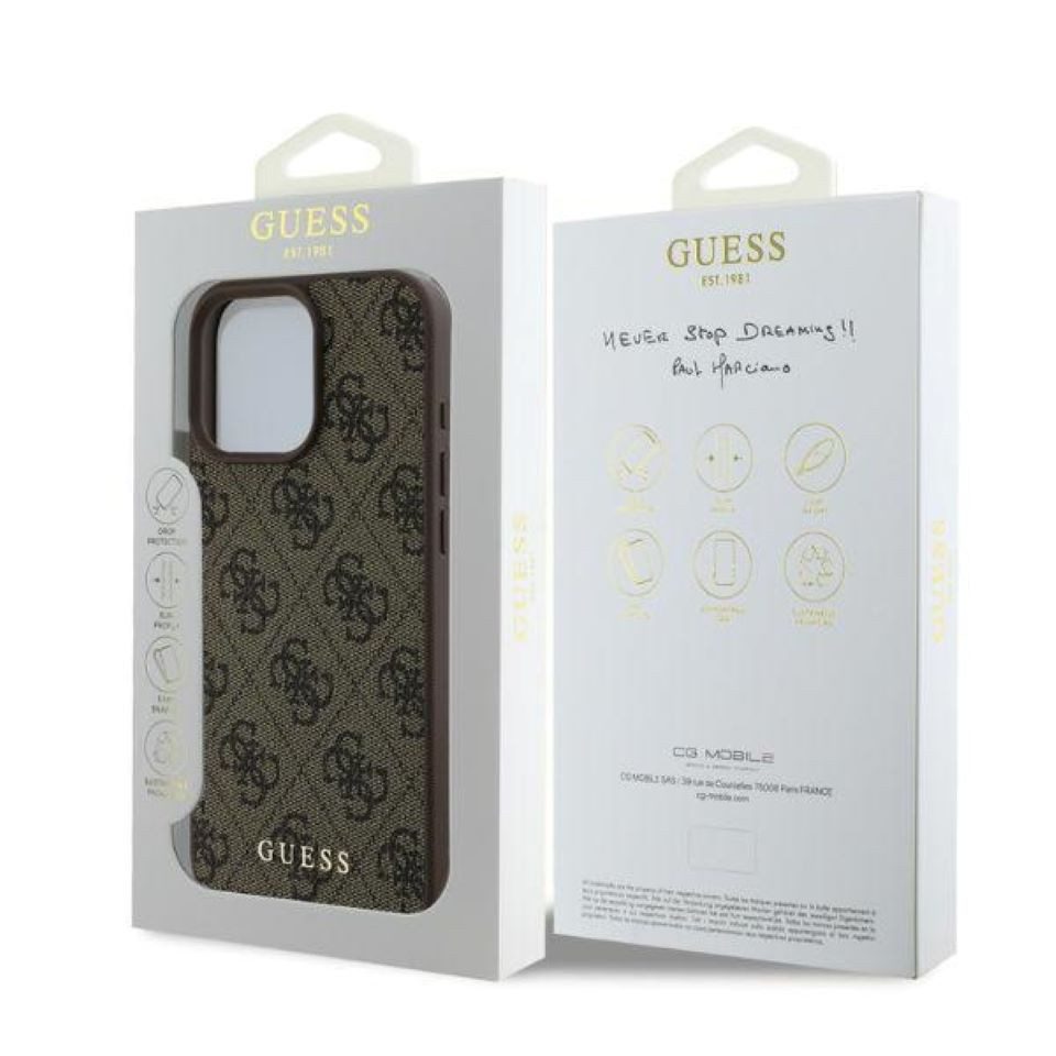 Guess Handyhülle Case iPhone 16 Pro Kunstleder braun mit goldfarbenen Logo 6,3 Zoll, Kantenschutz – Bild 4 von 4