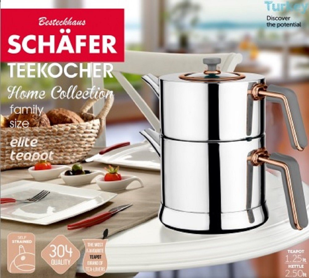 Schäfer Elektronik Teekanne Teekanne Caydanlik Teekessel 1,25 Liter und  Wasserkessel 2,5 Liter
