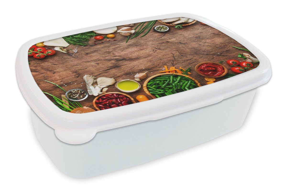 MuchoWow Lunchbox Kräuter - Gemüse - Rustikal, Kunststoff, (2-tlg), Brotbox für Kinder und Erwachsene, Brotdose, für Jungs und Mädchen weiß