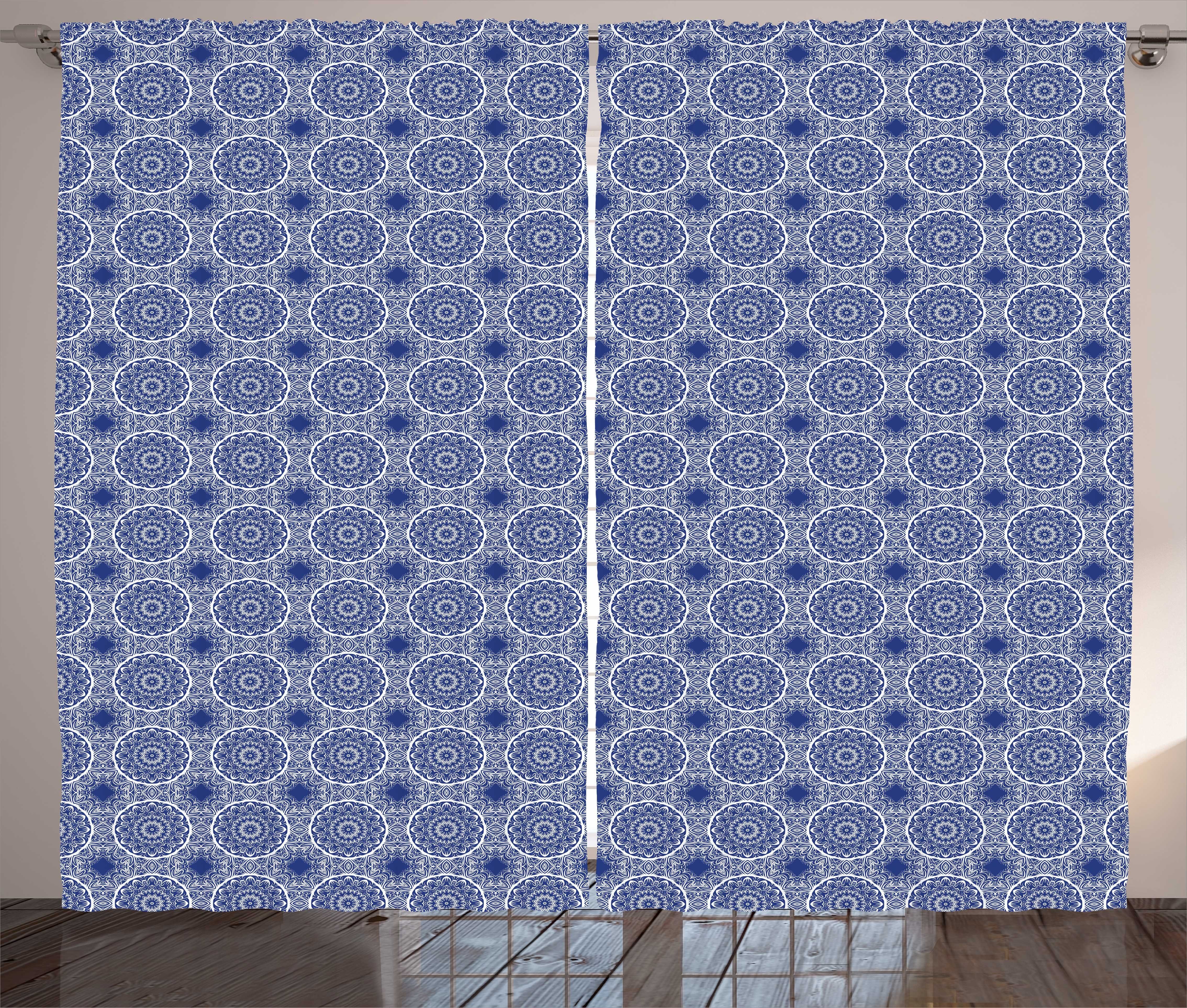 Gardine Schlafzimmer Kräuselband Blauer Abstrakt mit Schlaufen Vorhang Haken, Mandala Orient und Floral Abakuhaus