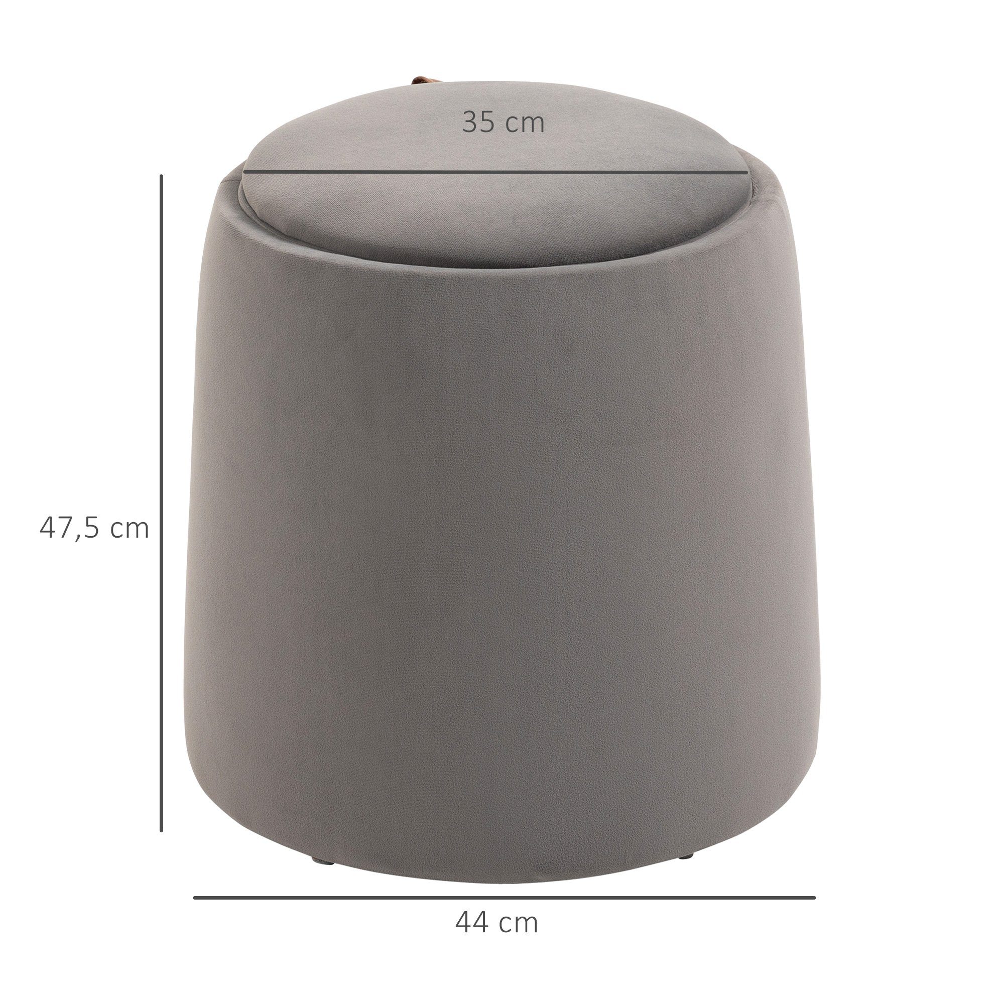 HOMCOM Sitzhocker 2-in-1 Hocker in Samtoptik inklusive Stauraum und abnehmbaren Deckel (Polsterhocker, 1 St., Sitzhocker), Dunkelgrau Ø44 x 47,5 cm
