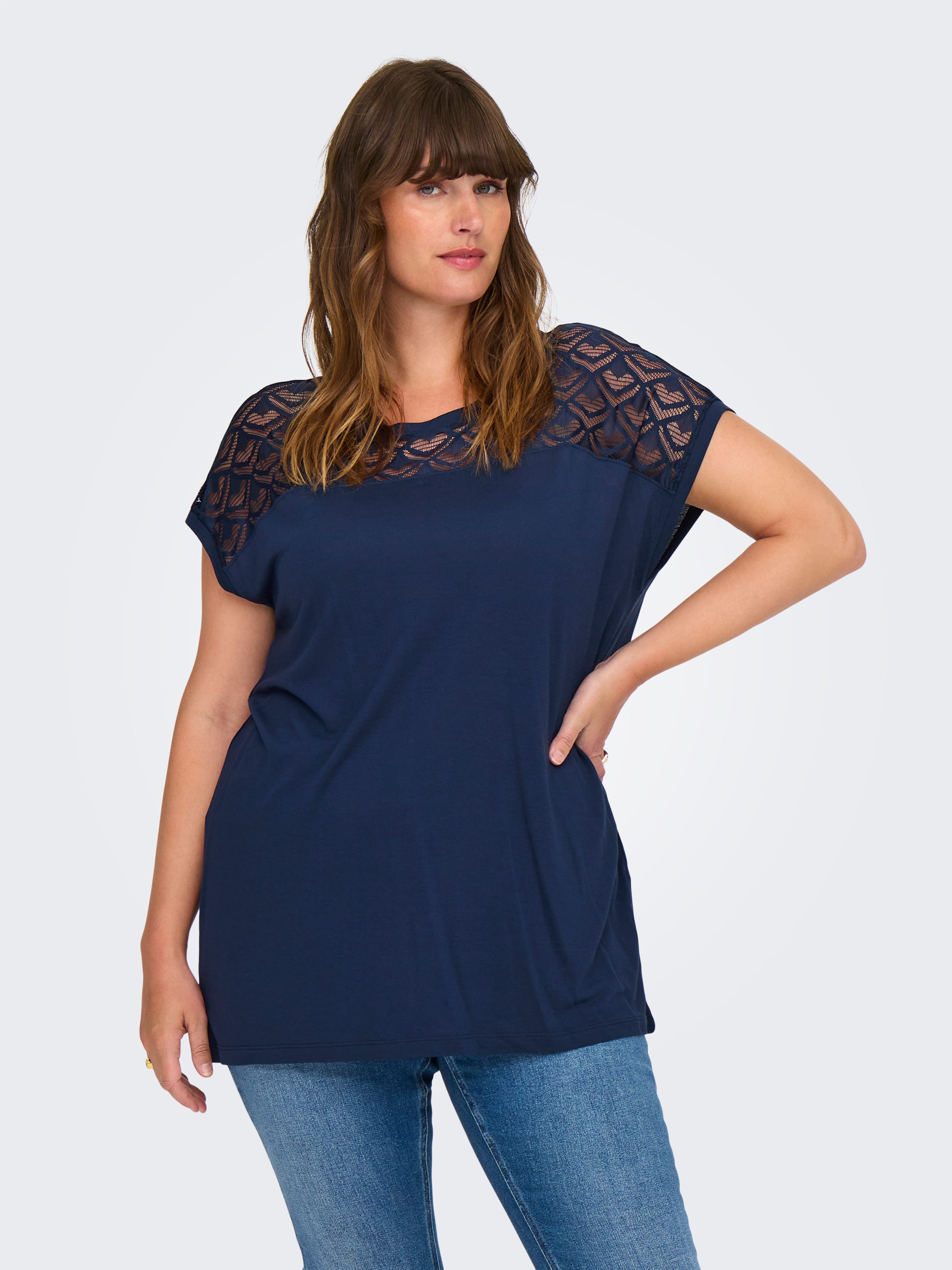 ONLY CARMAKOMA Spitzenshirt CARFLAKE LIFE S/S günstig online kaufen