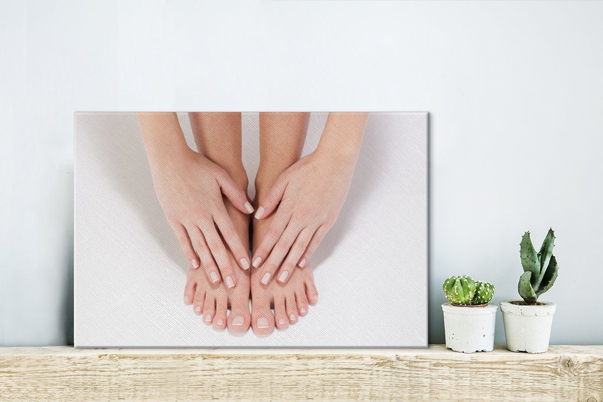 OneMillionCanvasses® Leinwandbild Hände (1 30x20 St), cm berühren Wandbild Aufhängefertig, Wanddeko, Füße, Leinwandbilder